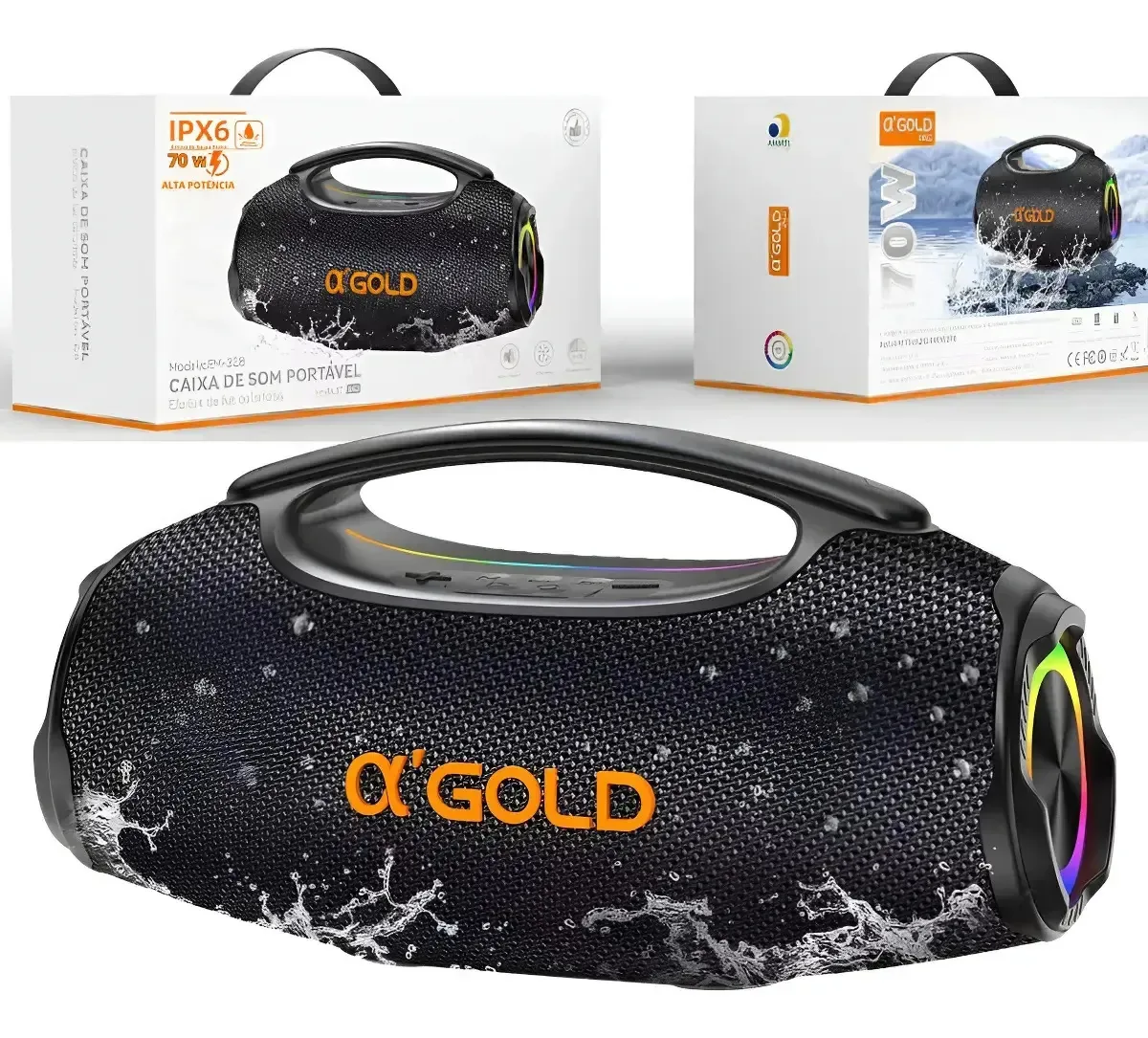 Caixa De Som Bluetooth 70w Rms Som Alto E Graves Potentes Preto