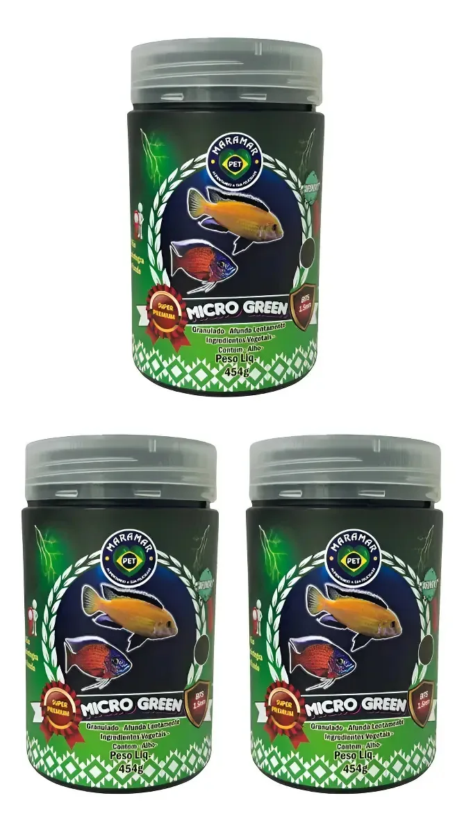 Kit 3un Ração Para Peixes Africanos Microgreen 454g Maramar
