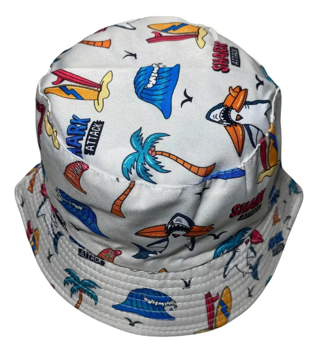 Chapéu Bucket Infantil Tubarão Praia Surf Azul 4 A 12 Anos Branco 4 - 12 Anos Praia Tubarao Surf