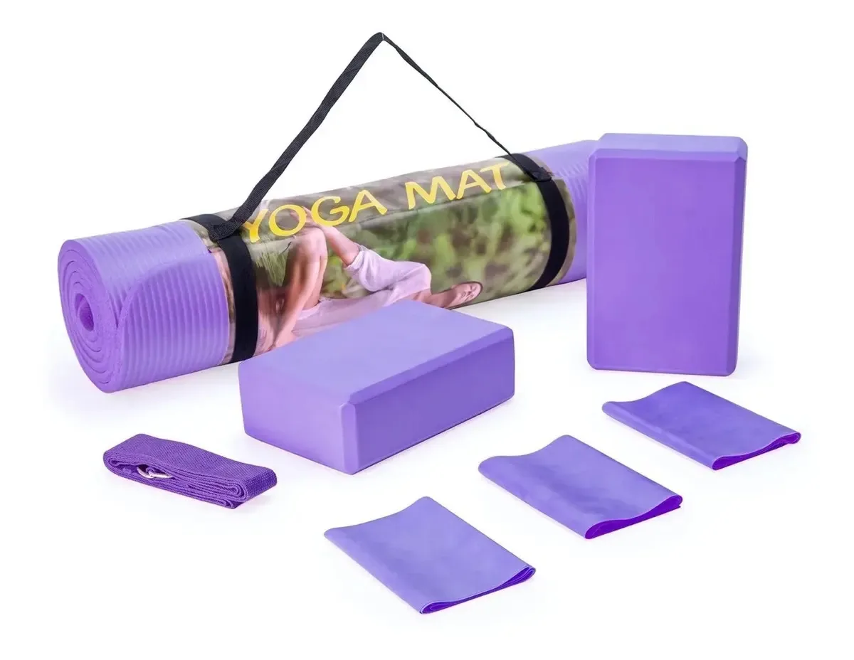 Conjunto de blocos, tapetes e faixas elásticas para ioga, cor 1042551 - roxo