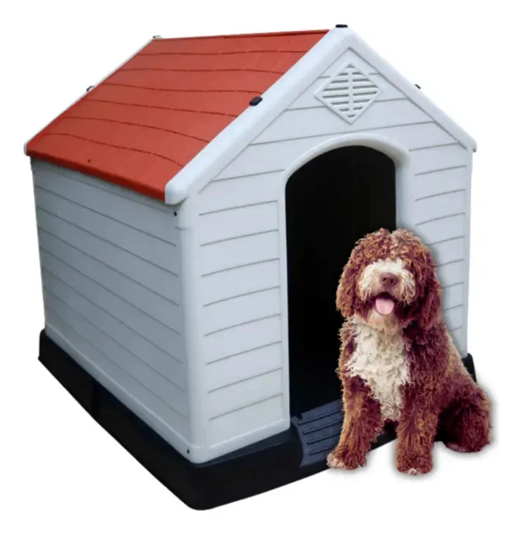 Casa de cachorro de raça média vermelha/branca