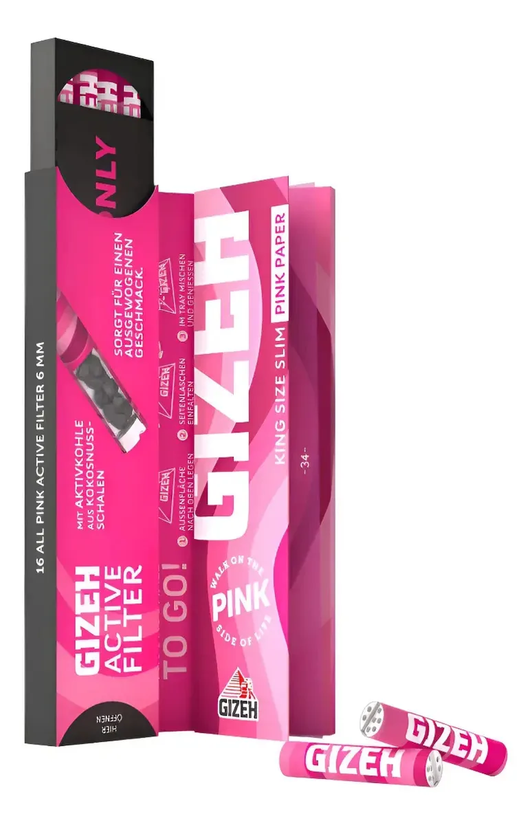 Papéis Gizeh Pink King Size e filtros de carbono sem sabor