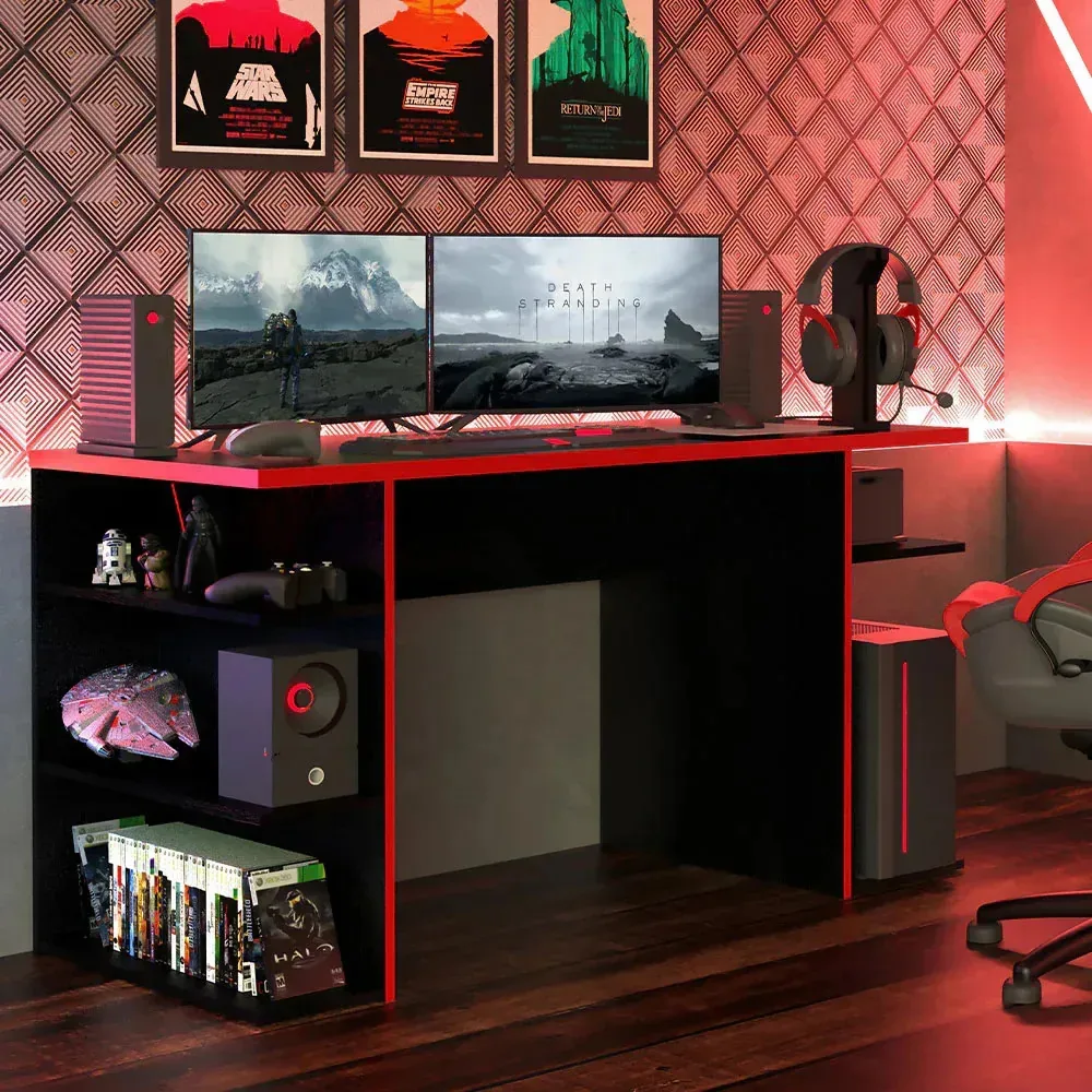 Prateleiras de mesa para jogadores para PC de mesa - Móveis Web em preto/vermelho