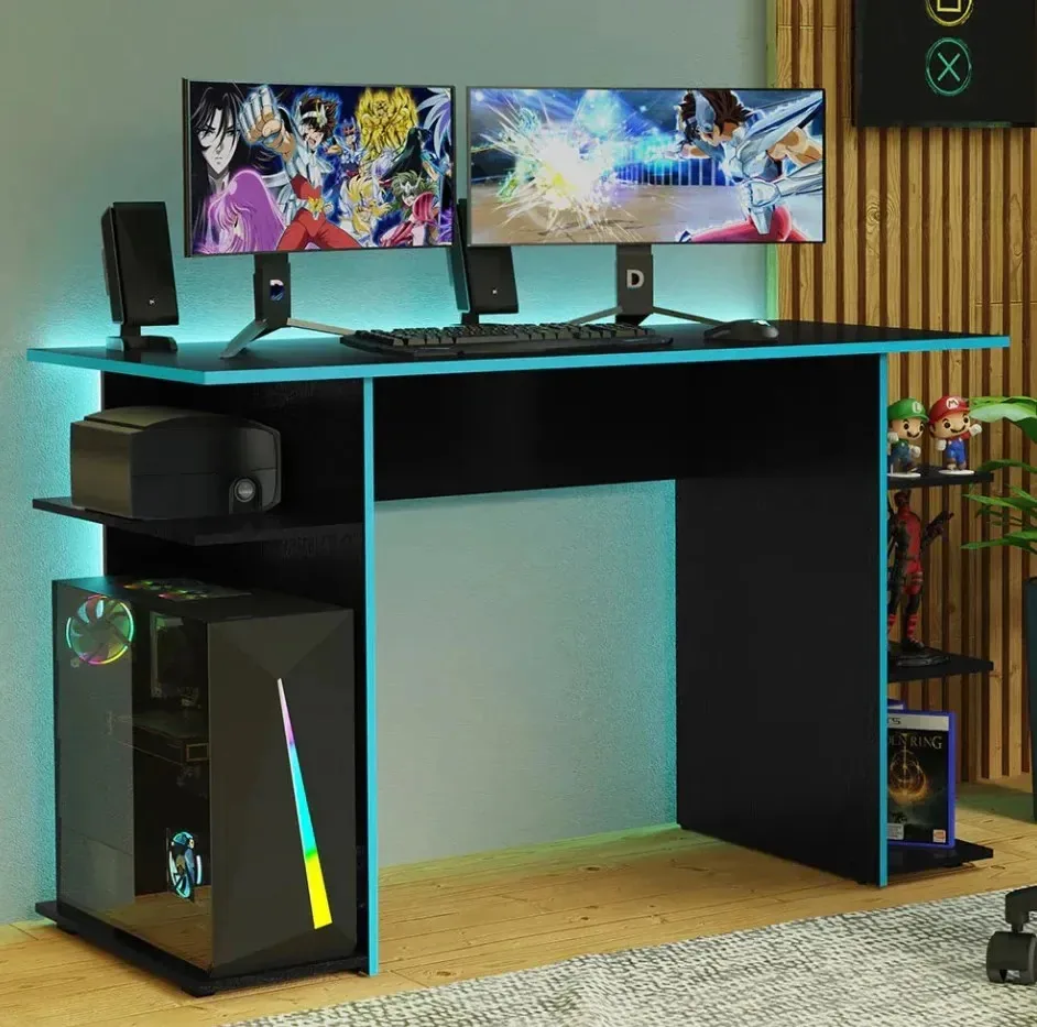 Mesa de computador PC Desk Gamer - Móveis Web azul/pretos