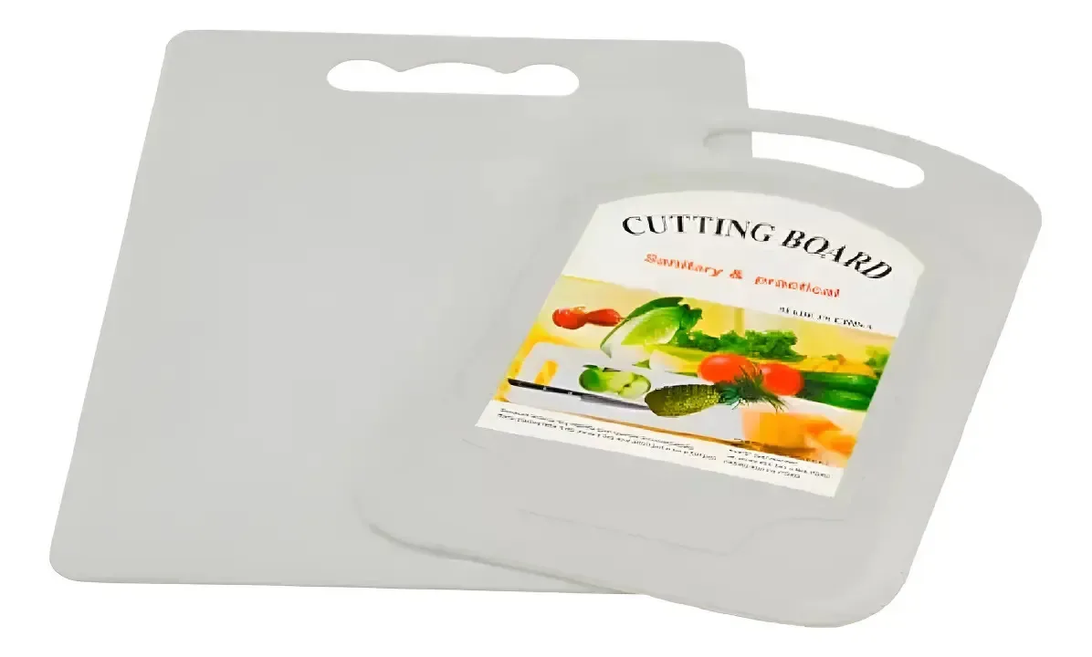 Conjunto de 2 tábuas de cortar brancas com faca, tábuas de cortar e faca branca