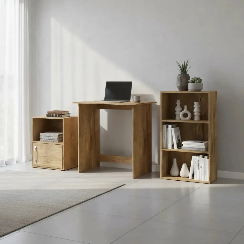 Mesa - Mesa para PC - Escritório - Estante de livros + Demolição de biblioteca de cores