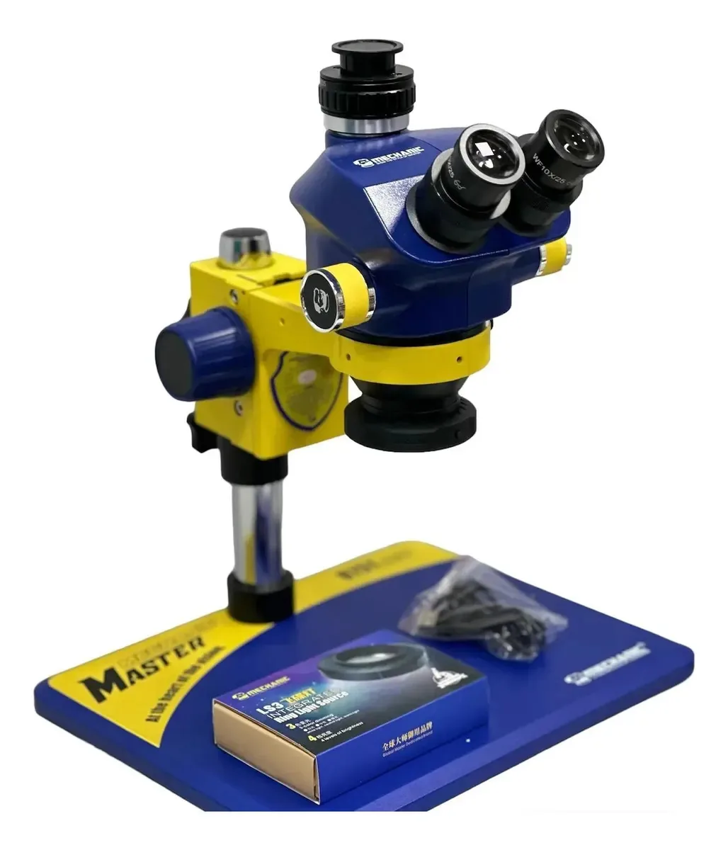Microscópio Mecânico Trinocular Mc D75t-B11 Azul/Amarelo