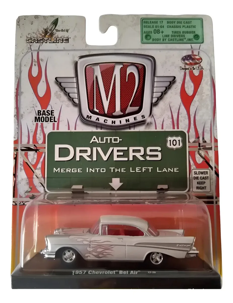 M2 Machines-Chevrolet 1957 escala 1/64 prata