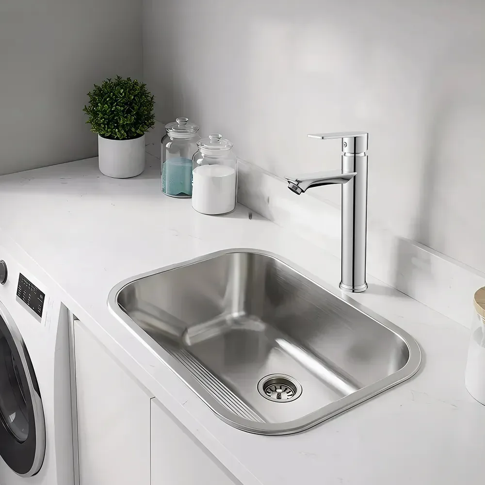 Tanque Inox Lavanderia 55*45cm Aço Inoxidável Anticorrosivo Nano Revestimento Anti-ruído Com Válvula Sifão Pia Lavanderia Resistente E Durável Ducaly