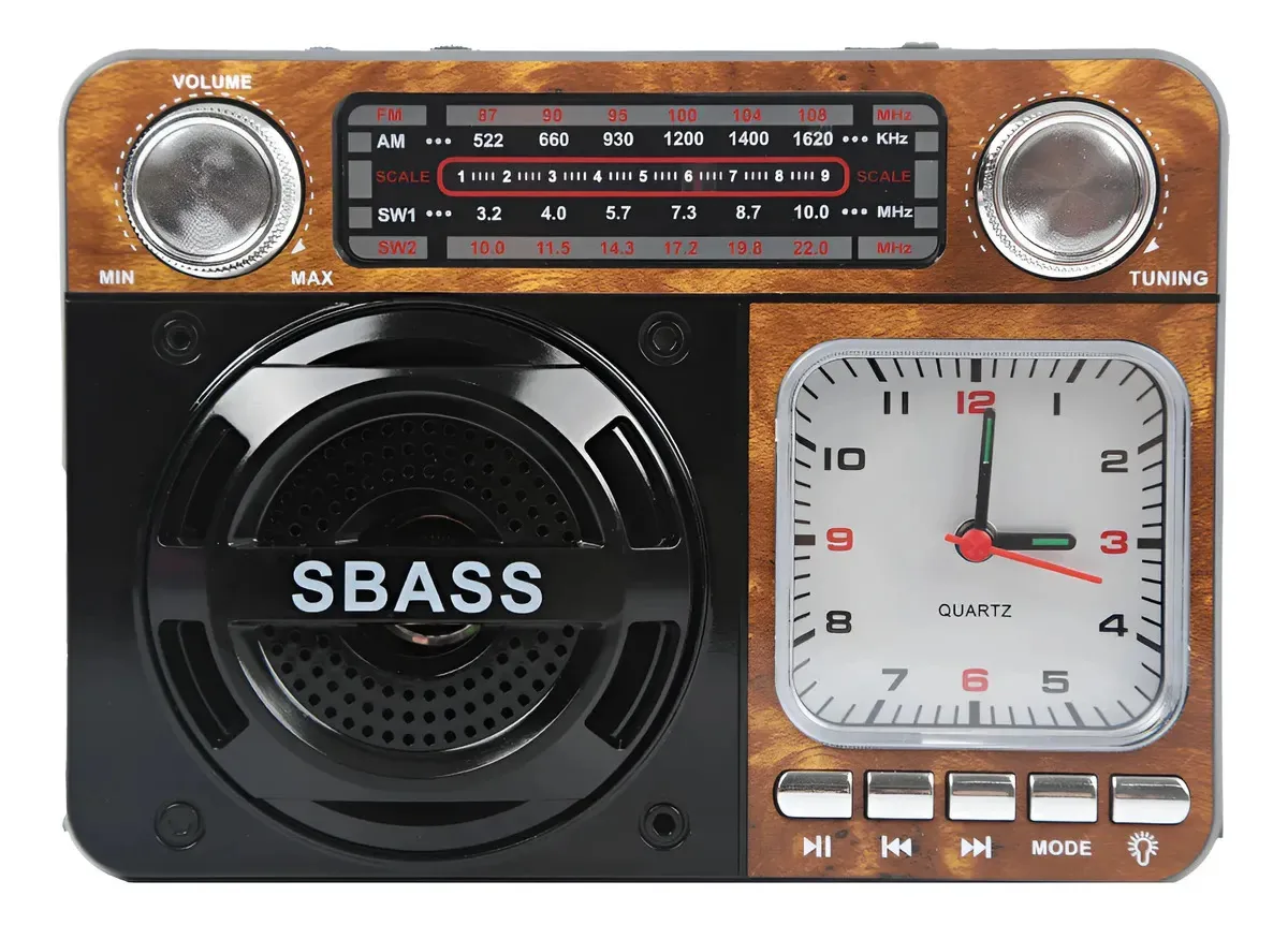 Rádio Relógio Wassay Vintage Am/fm Bluetooth Usb Madeira