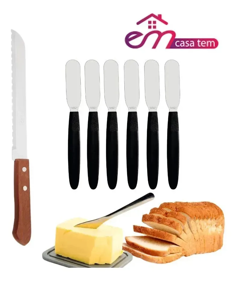 Kit Faca De Pão Com 6 Espátula Para Manteiga Patê Casa Tem