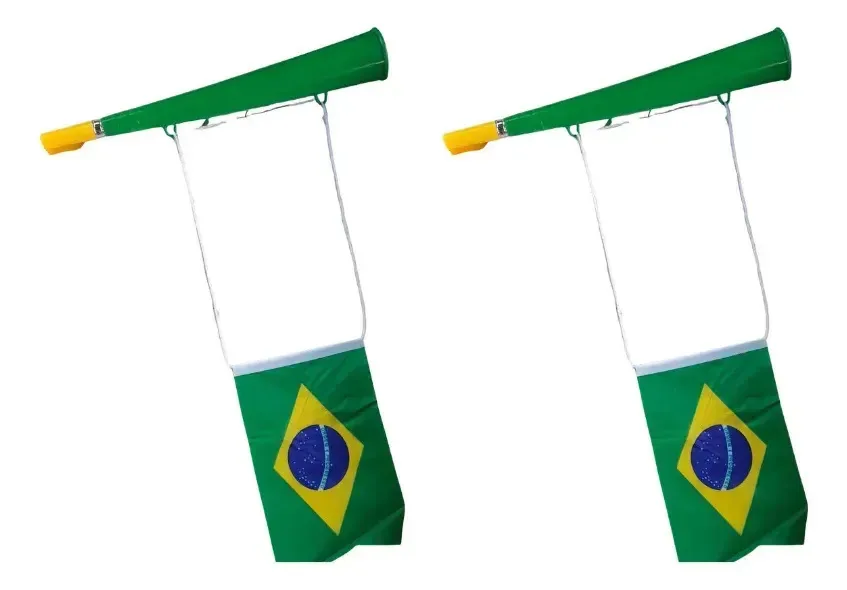 Kit C/2 Corneta C/ Bandeira Ajustável Do Brasil Buzina Copa