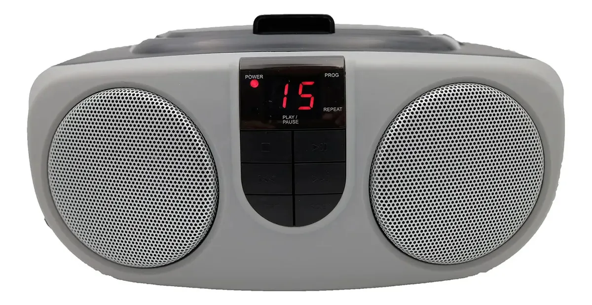 Leitor de CD portátil Sylvania Srcd243 com rádio AM/FM, Boombox (prata)