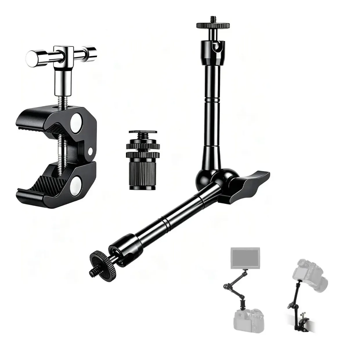 Braço Articulado Ajustável E Grampo 28cm Para Câmeras Tela