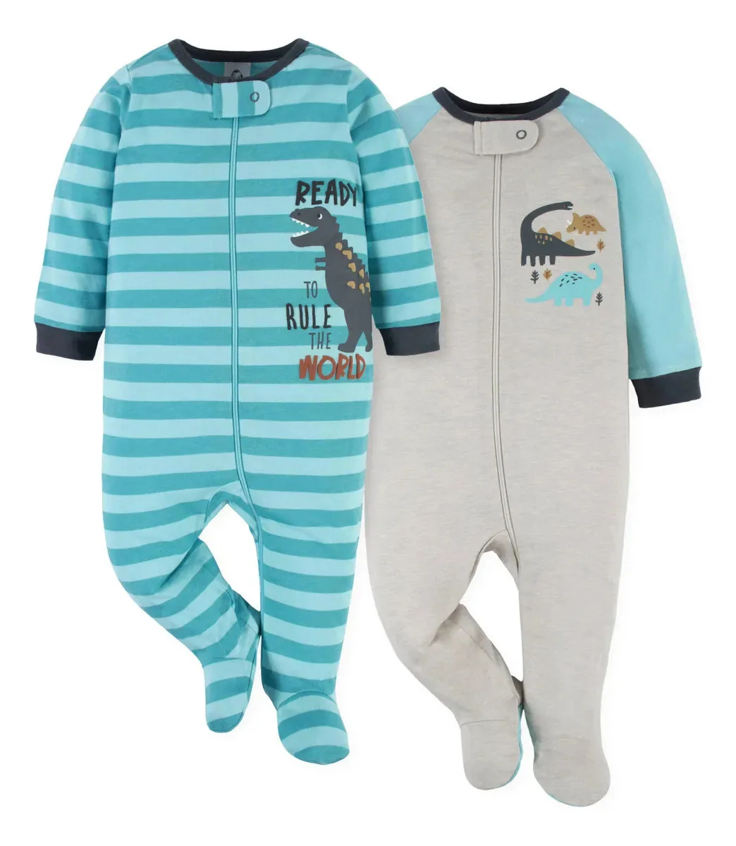 Pacote de 2 pijamas de algodão para recém-nascidos Gerber, cor azul claro/cinza, tamanho 3-6 m