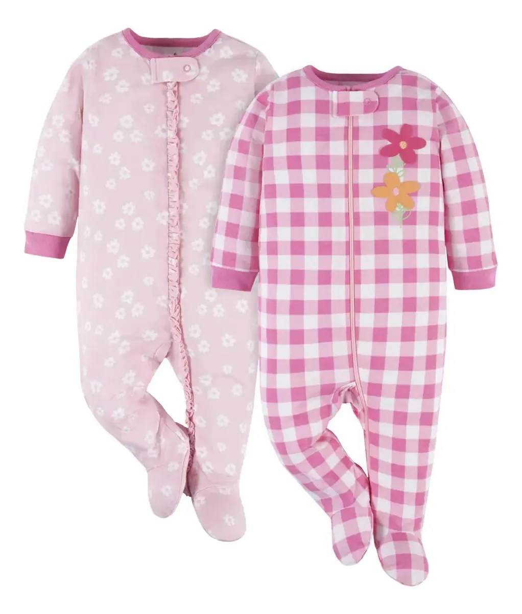Macacão Gerber para bebê, pacote com 2 pijamas de algodão rosa, tamanho 6-9 m