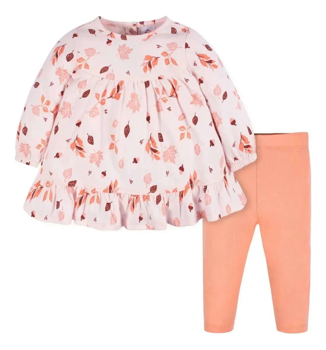 Conjunto de bebê Gerber, vestido e leggings rosa, algodão laranja, tamanho 3-6M