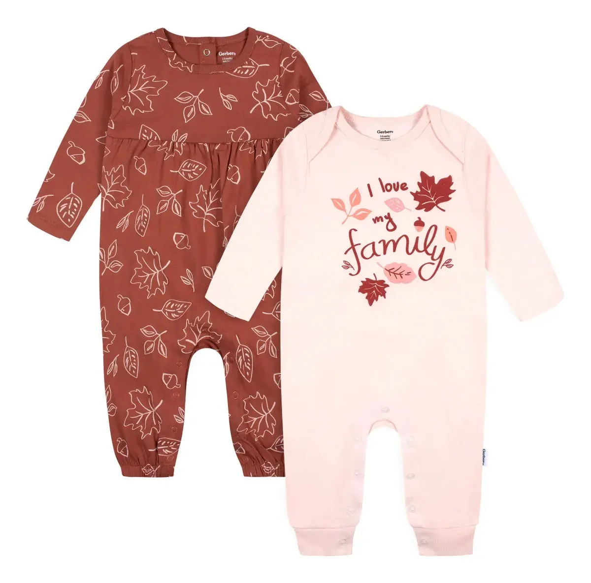 Pacote de 2 macacões Gerber, pijamas de algodão rosa para bebês, tamanho 3-6 m