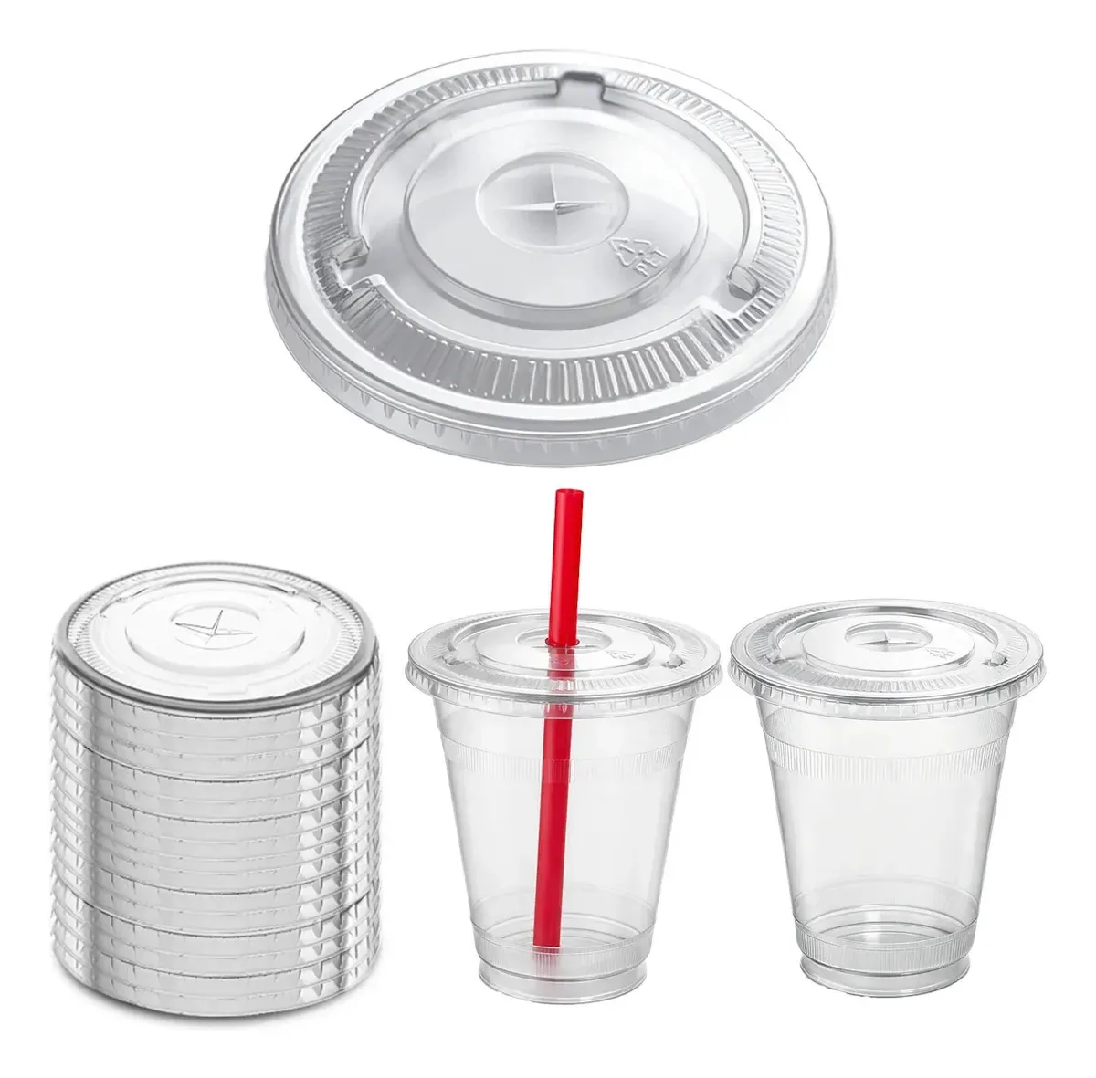 Tampas descartáveis planas ultra transparentes de 96 mm transparentes (500 peças)