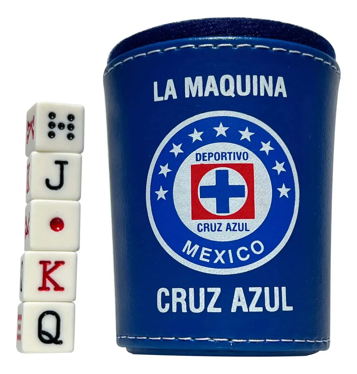 Copo Blue Cross com dados de pôquer
