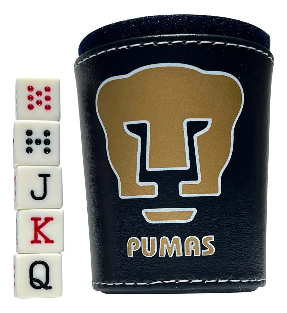 Copo de dados de pôquer preto e dourado Pumas