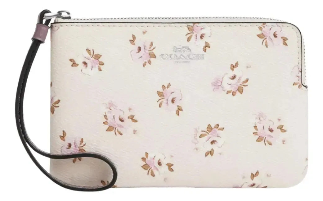 Carteira de pulso Coach, edição especial limitada, cor lilás, design de tecido, flores lilás