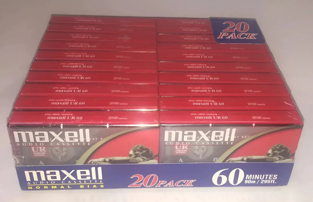 Cassete de áudio Maxell Ur 60, pacote com 20 unidades, preto