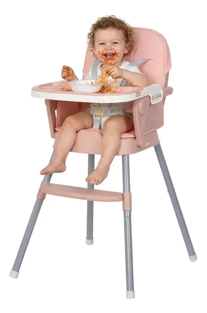 Cadeira de Alimentação para Bebê Dobrável e Portátil com Ajuste de Altura, Rosa Flybb
