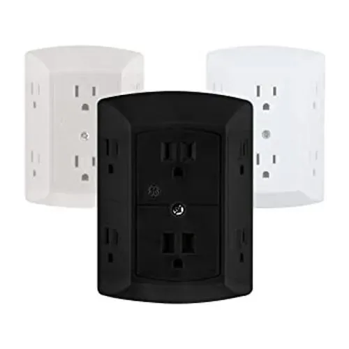 GE - Adaptador de parede para tomada elétrica, 6 tomadas elétricas, 1 pacote, preto
