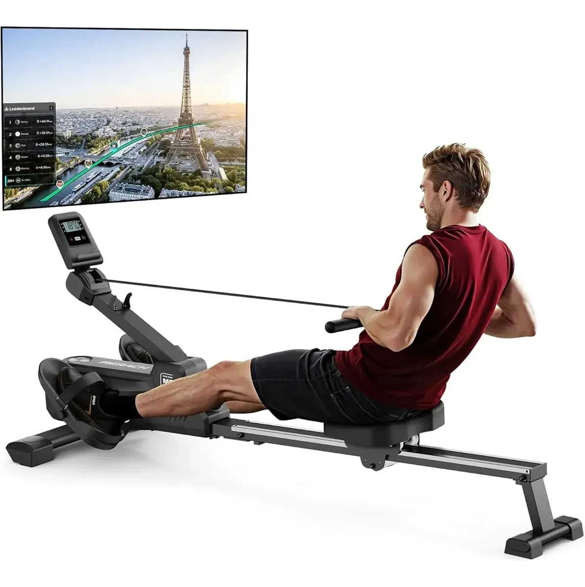 Máquinas de remo dobráveis Merach para casa, Magnetic Rowing Black