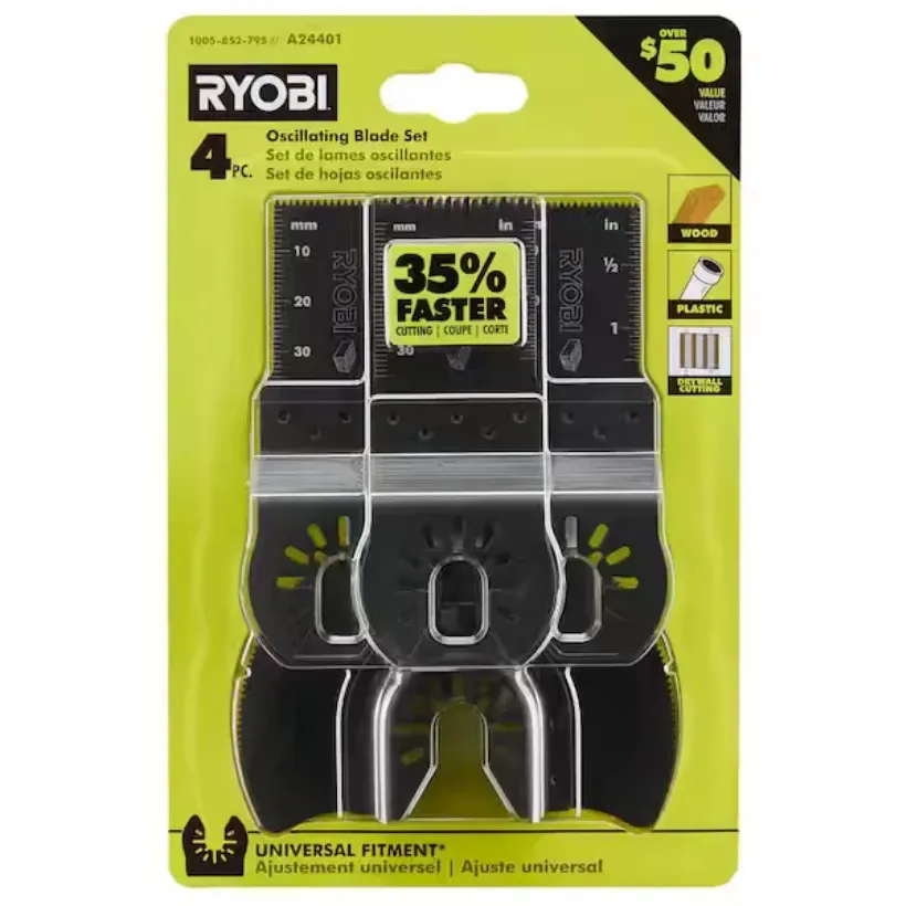 Conjunto de lâminas multiferramentas oscilantes de madeira Ryobi de 4 peças para madeira, PVC e drywall