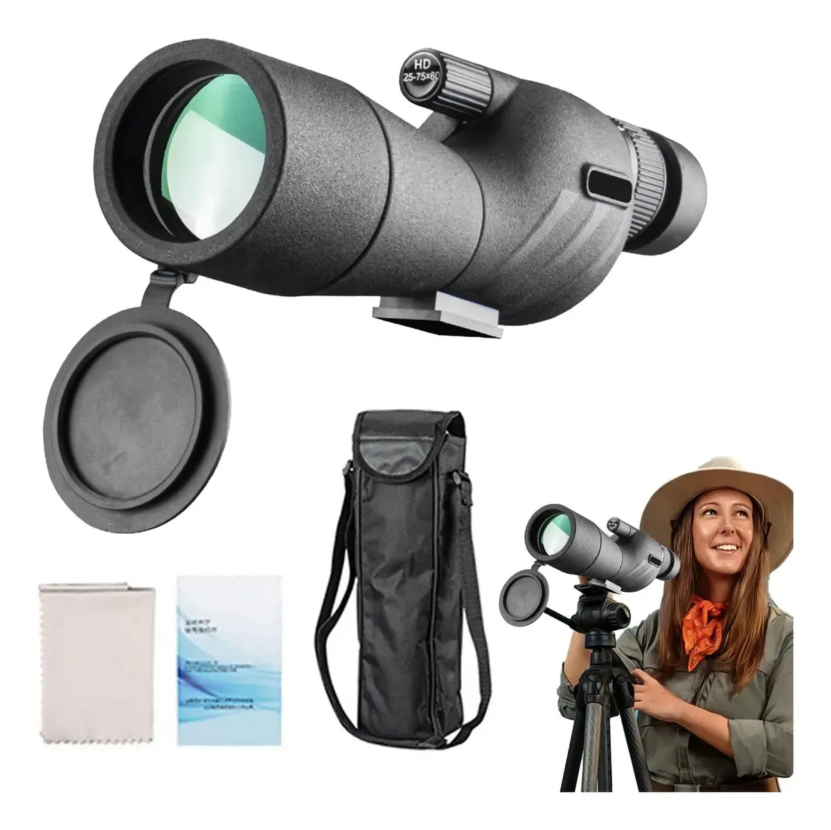 Monóculos Siopob High Power Vortex para adultos, monóculos de visão ampliada 25-75x60 para adultos — monóculos à prova de neblina com alça de mão, telescópio de bolso