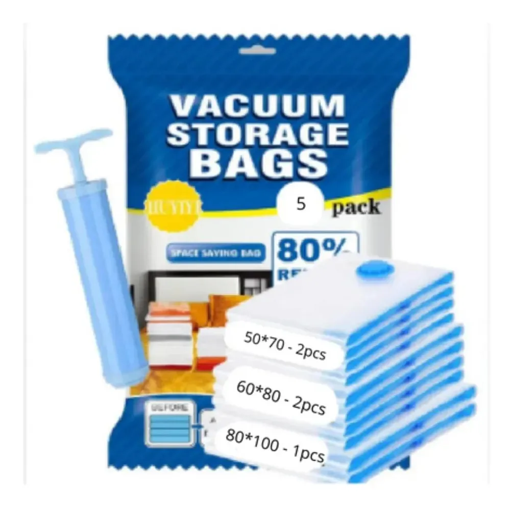 De sacos de vácuo +, a sucção economiza espaço