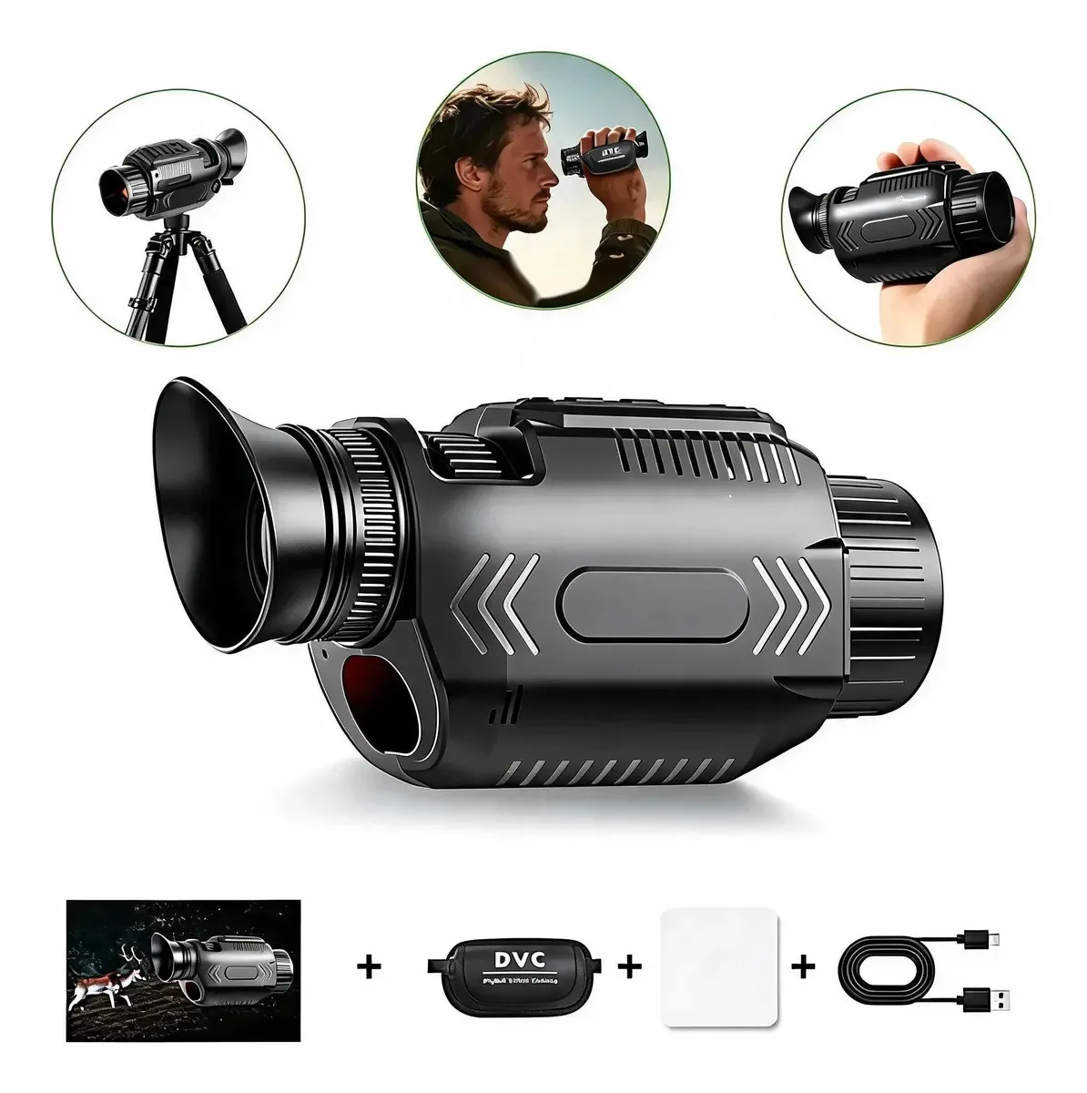 Monoculo Visao Noturna Infravermelho 4k Zoom28x P/ Caça Wifi Preto