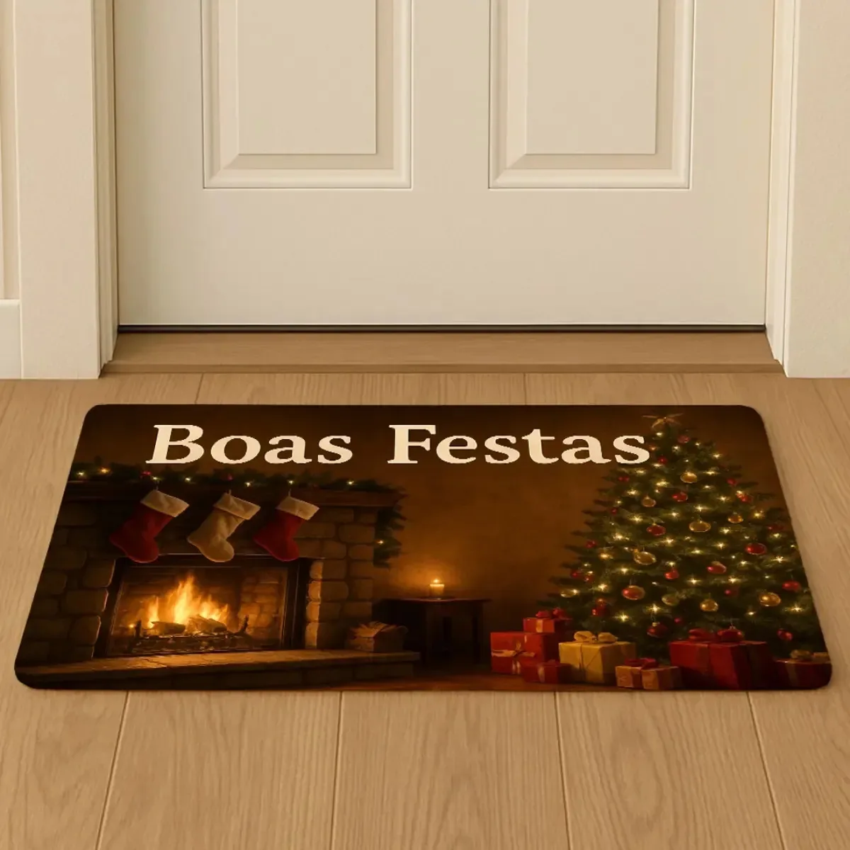 Porta Natal Tapete Antiderrapante Decoração Festa Alegre Cor TDP07