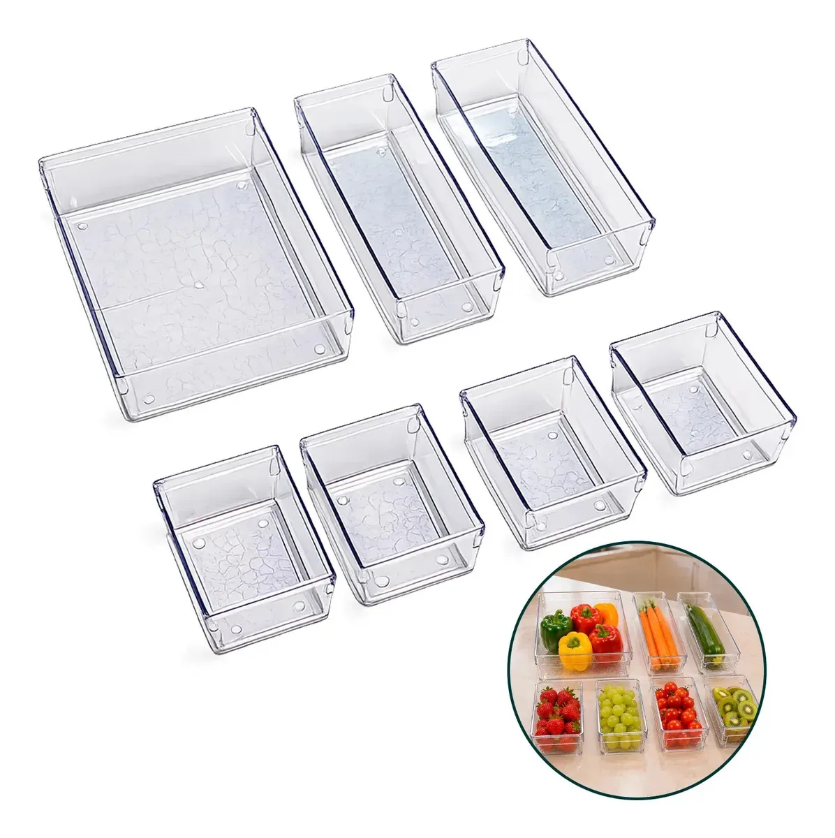 Kit 7 Organizadores Transparentes Empilháveis Para Gaveta