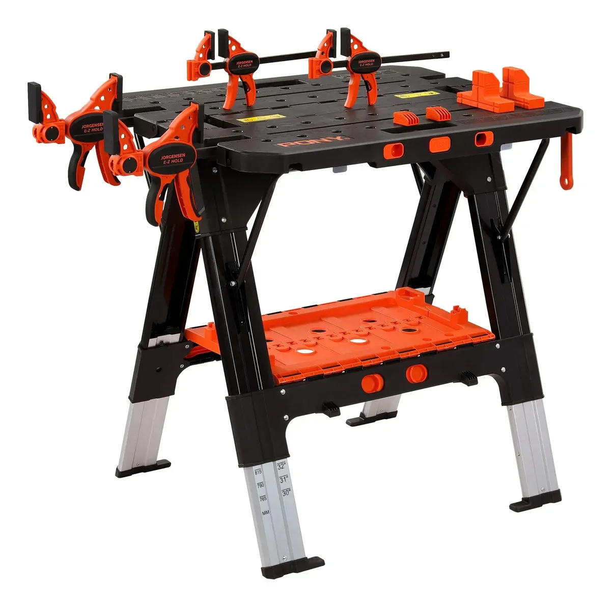 Banco De Trabajo Plegable Pony 99214bm 77-89 Cm 454 Kgmesa De Trabajo Plegable Y Portátil, 2 En 1: Caballete Y Banco De Trabajo, Grande Capacidade De Carga Com 4 Braçadeiras E 4 Topes