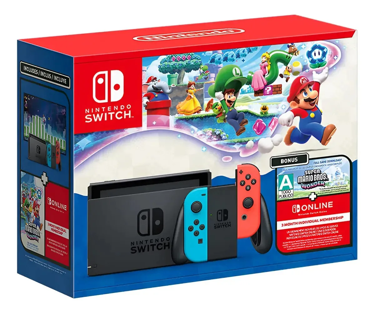 Bundle Nintendo Switch + Super Mario Bros. Wonder + 3 Meses De Assinatura Nintendo Switch Online Preto