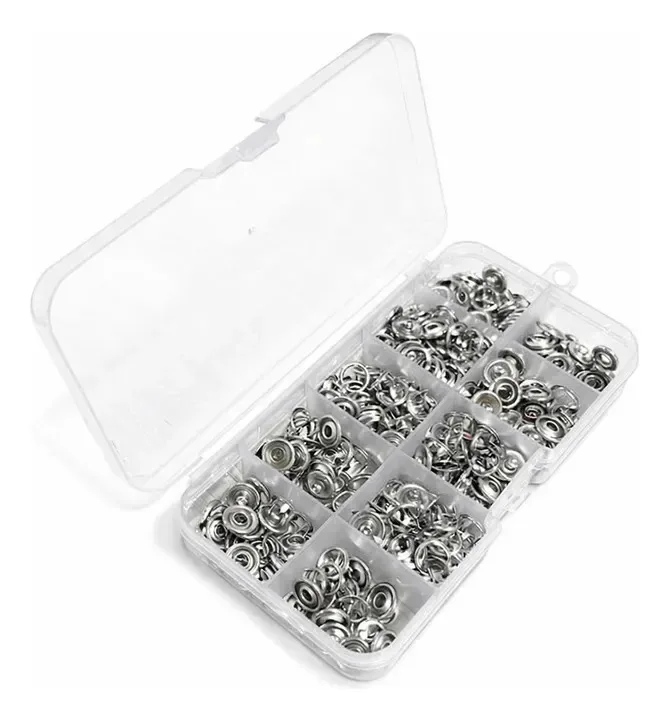 Kit 100 Botões De Pressão Metálicos Caixa Organizadorarebite