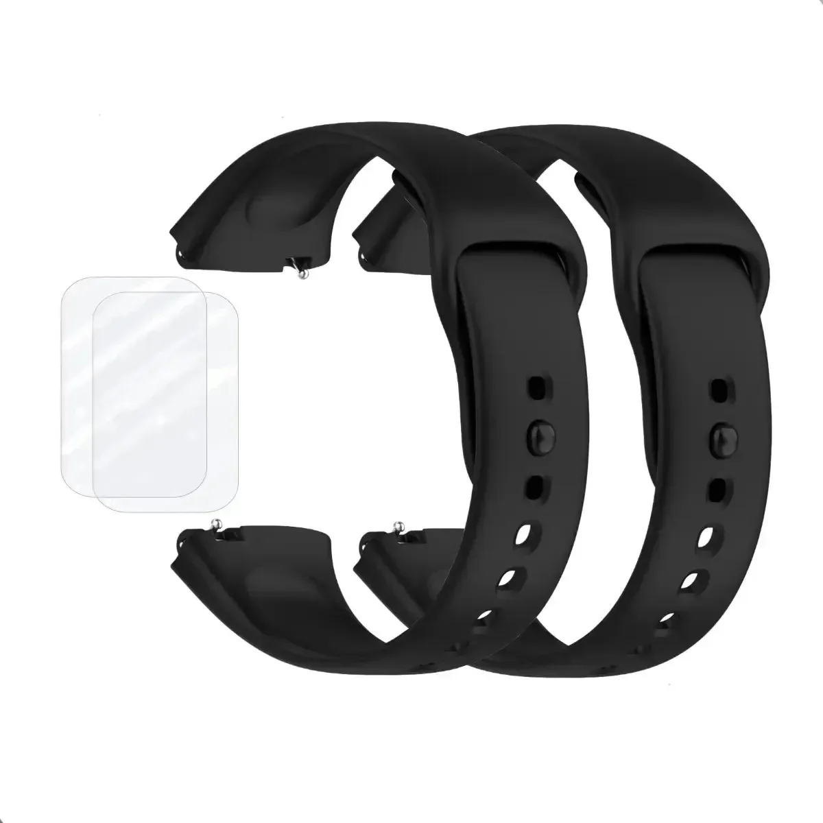 2 Pulseiras Para Xiaomi Redmi Watch 3 Active + 2 Películas Preto/preto