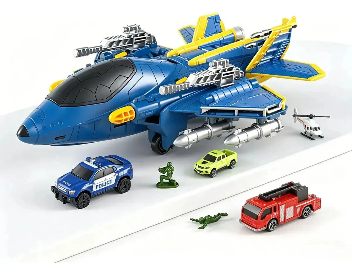 Avião de brinquedo azul deformável TUOMO, avião de combate armado