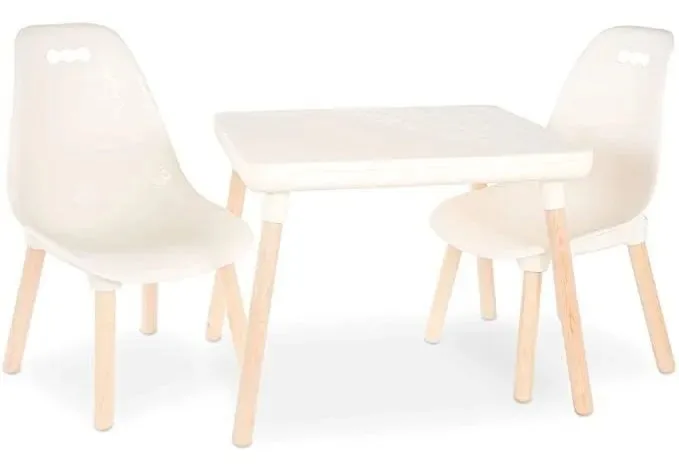B. Spaces By Battat - Conjunto de móveis infantis - 1 mesa e 2 cadeiras infantis com pernas de madeira natural (marfim e madeira natural)