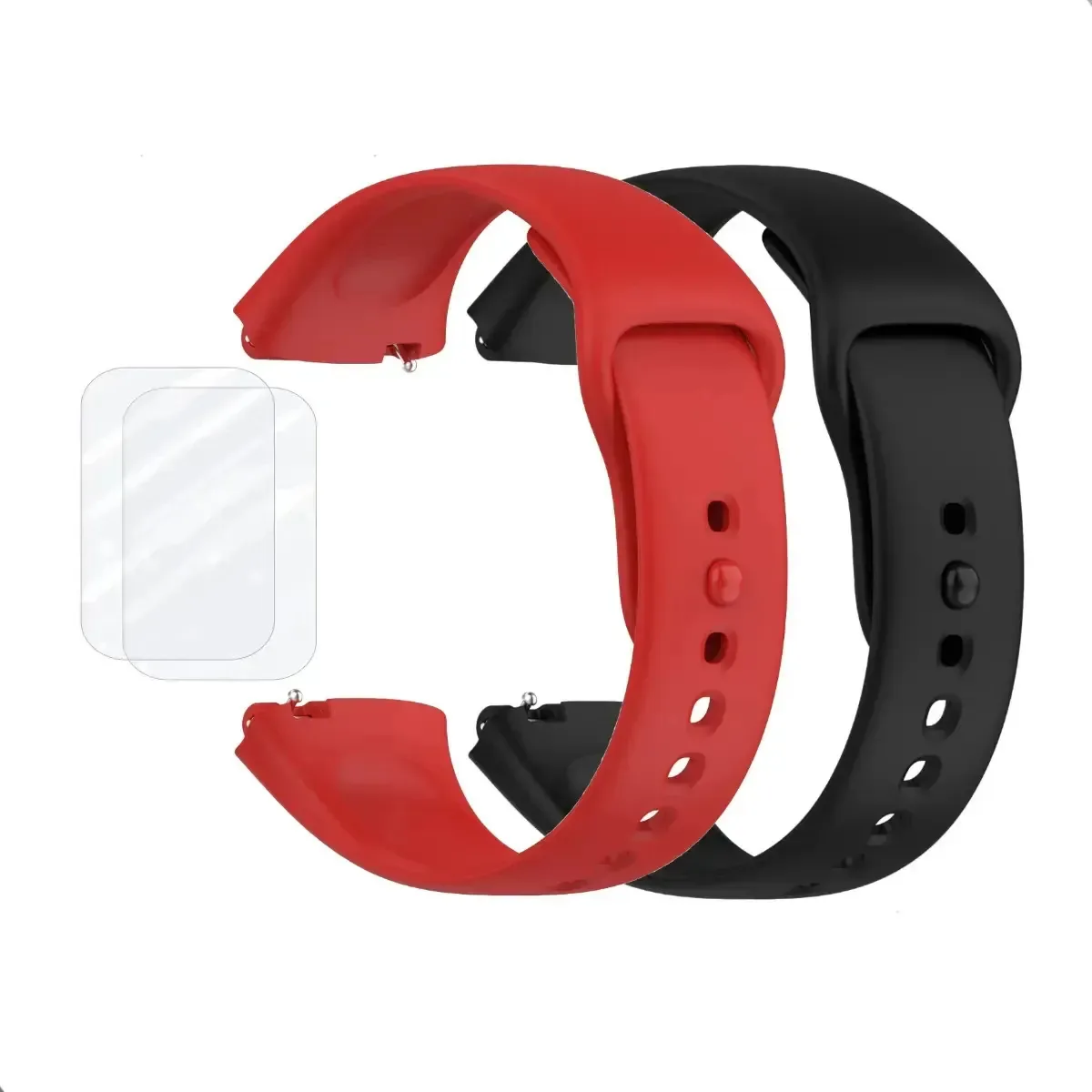 2 Pulseiras Para Xiaomi Redmi Watch 3 Active + 2 Películas Preto/vermelho