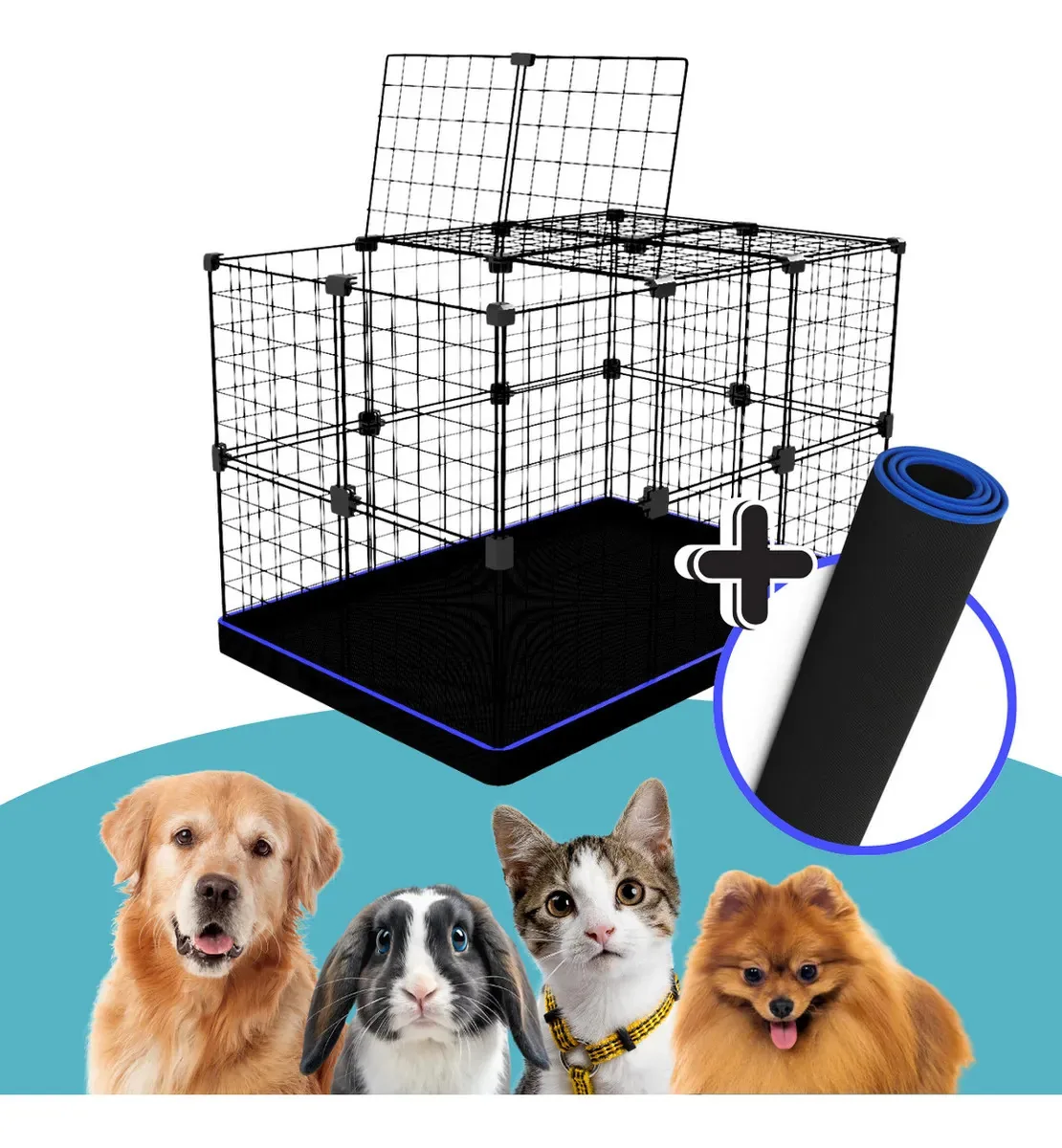 Cercadinho Aramado 90x60 2 Tapetes Higiênicos Pet Shop Preto-azul