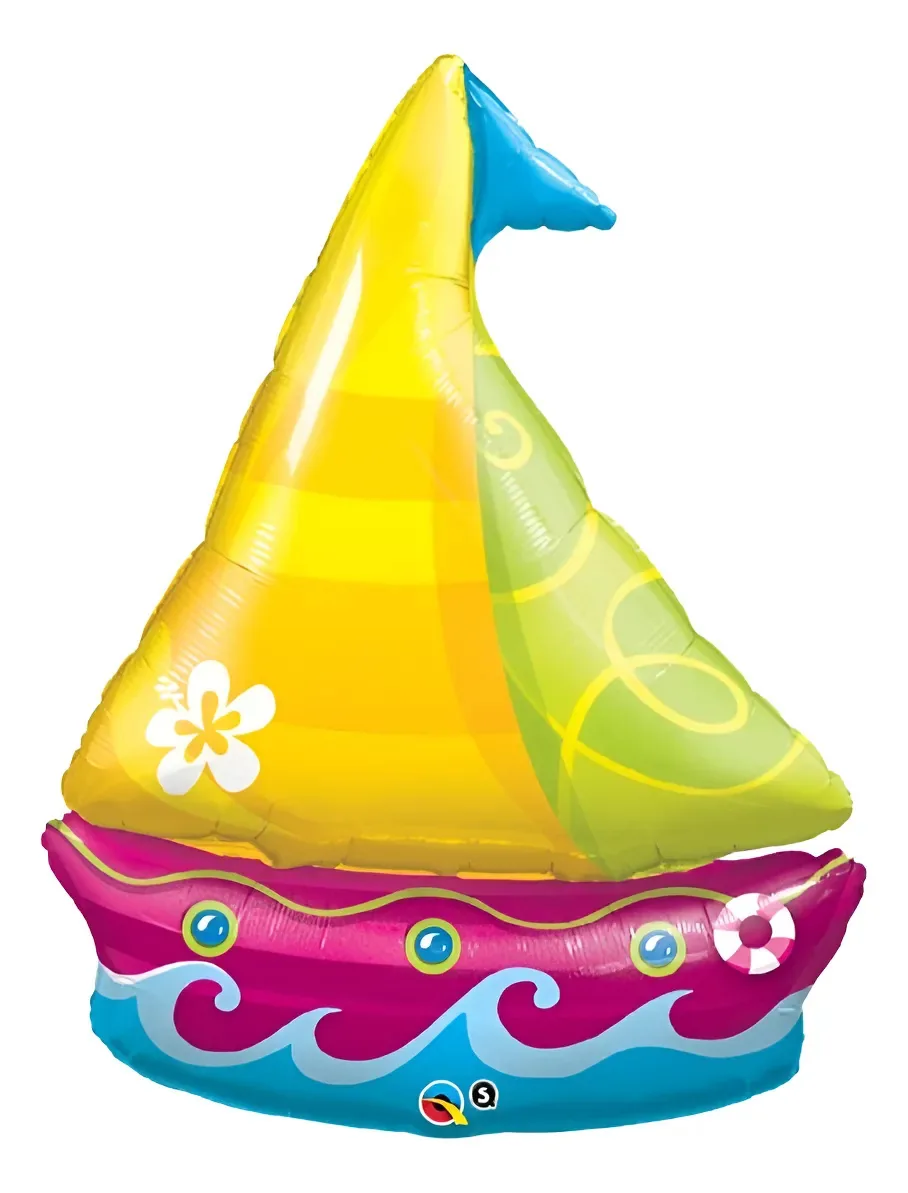 Balloon Tropical Sailing Boat Party Qualatex Foil Metallic Yellow Tropical Veleiro Tropical