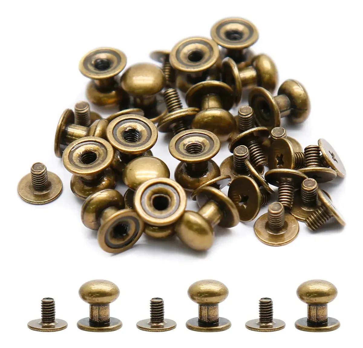 36 conjuntos de botões de cabeça redonda, rebite para couro - bronze de 8 mm