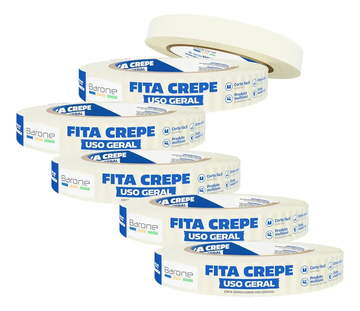 Fita Crepe Fita Adesiva Com 5 Unidades 18mm X 45m Barone Branco Lisa