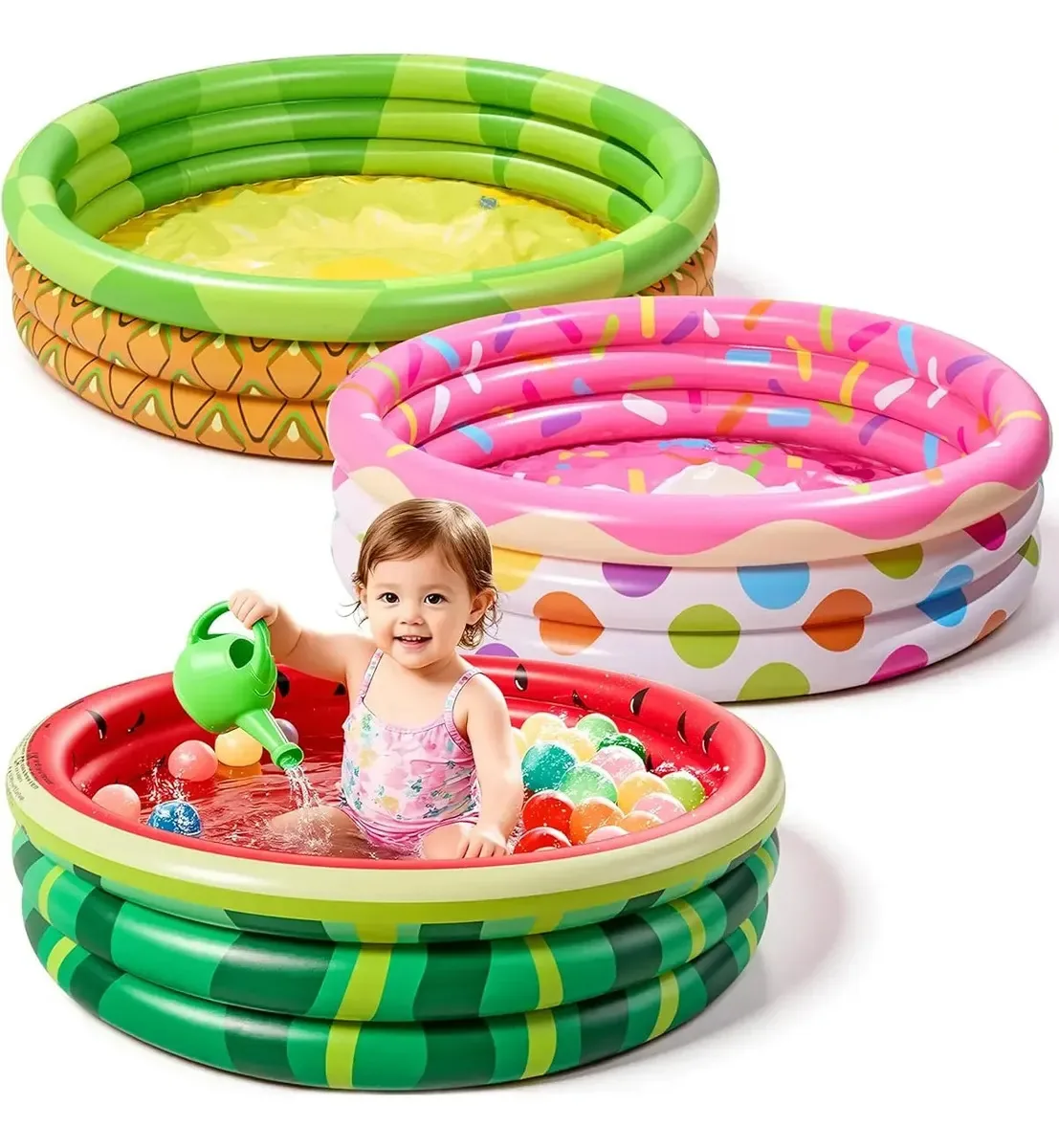 Pacote de 3 divertidas piscinas infláveis para crianças multicoloridas