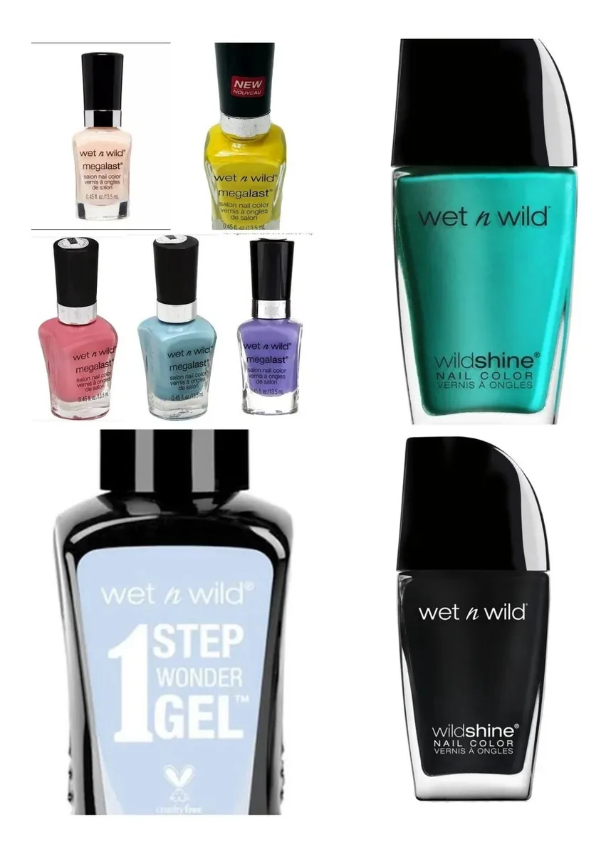 Linha de 8 esmaltes para unhas, cores, Wet N Wild Preto