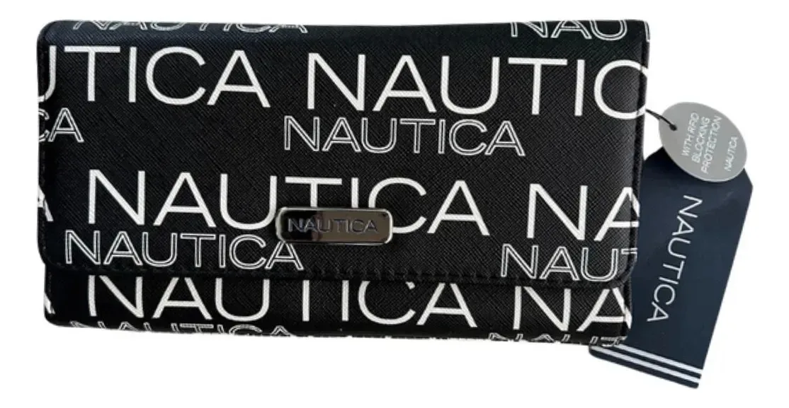 Carteira Nautical Lady 100% perfeita com letras pretas e brancas